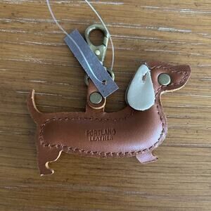 Portland Leather Brown Dachshund Keychain Crossbody Charm with Cream Ear
